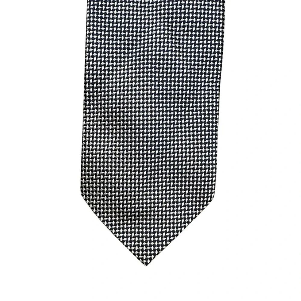 Harve Benard Silk Tie Navy Blue White Geometric Diamond Weave Mens Necktie 4